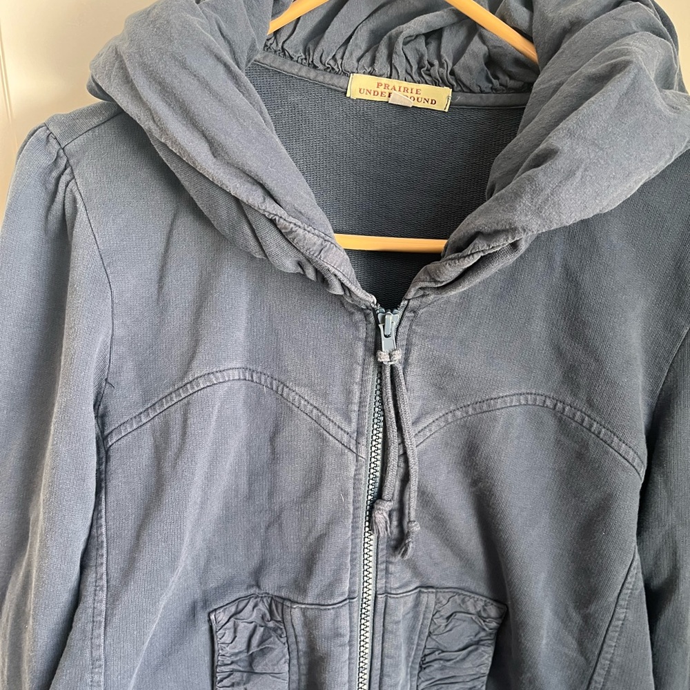 Prairie Underground zip up navy hood tunic organic cotton XL long cloak pockets - Picture 4 of 9